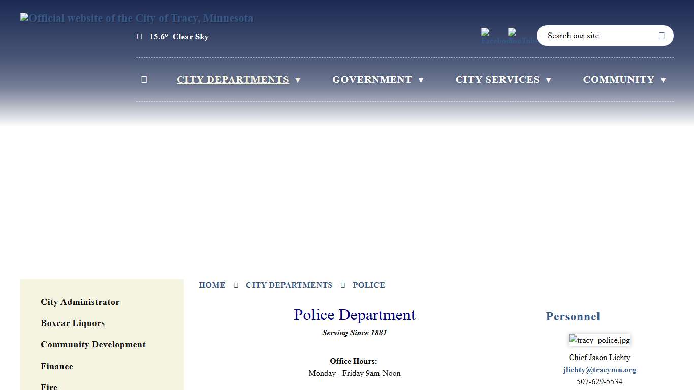Police - Official website of the City of Tracy, Minnesota